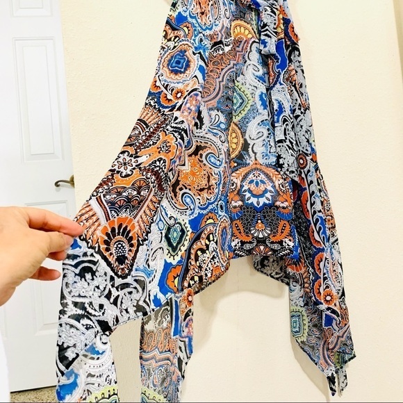 ROBBIE BEE Chiffon midi Dress boho Scarf Print Cold Shoulder women’s 6 - Picture 3 of 8